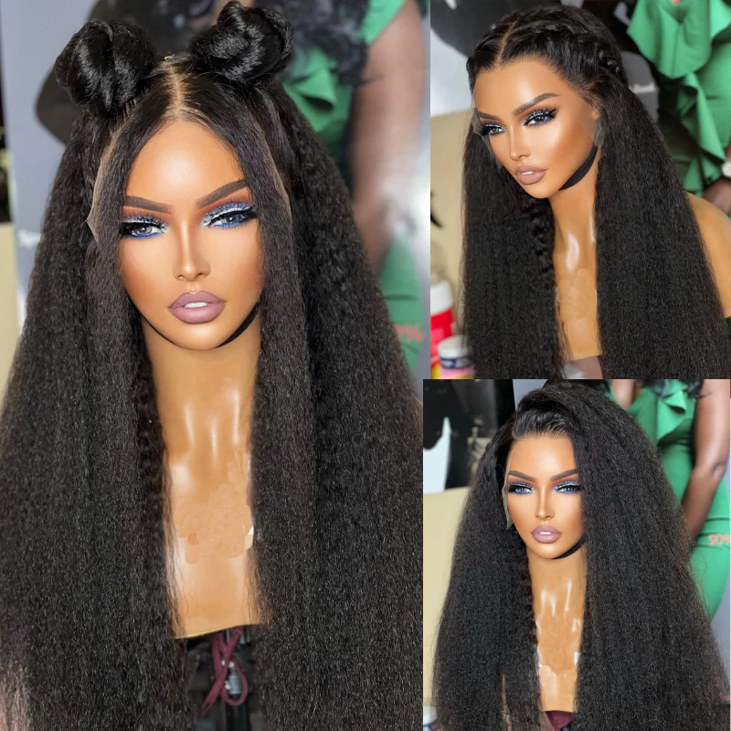 QVR Brazilian Virgin Full Lace Frontal Human Hair Wigs Kinky Straight Wigs Yaki Straight Hair - Image 4