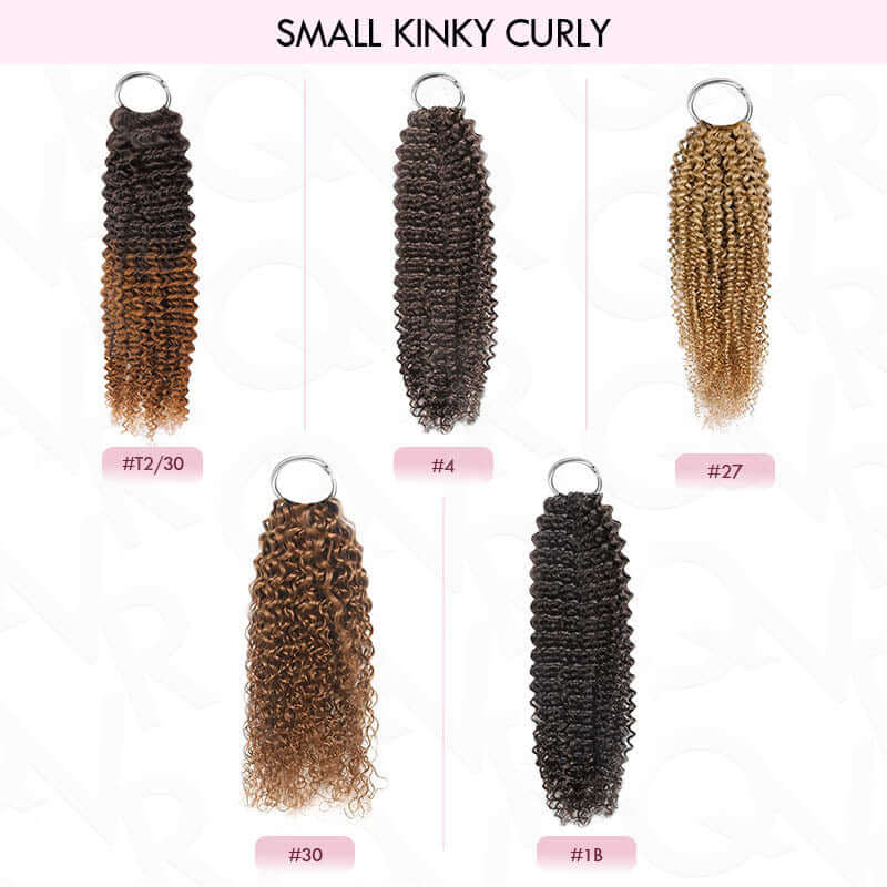 QVR Brown Highlight Crochet Hair Small Kinky Curly #1B+#30 Machine Made Feather Human Hair Extension - Image 7