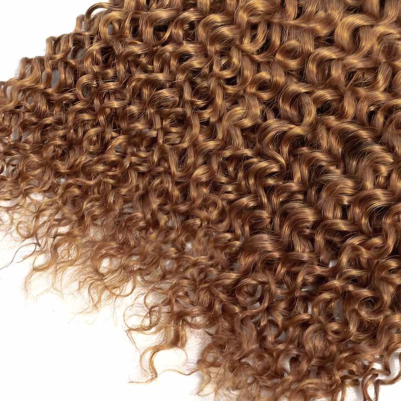 QVR Brown Highlight Crochet Hair Small Kinky Curly #1B+#30 Machine Made Feather Human Hair Extension - Image 9