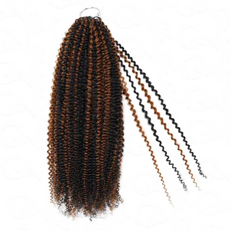 QVR Brown Highlight Feather Crochet Human Hair #P1B/30 Afro Kinky Curly Machine Made Crochet Weave Hair Extensions - Image 2