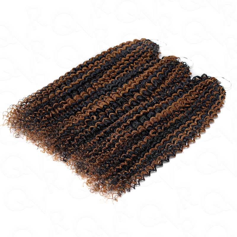 QVR Brown Highlight Feather Crochet Human Hair #P1B/30 Small Kinky Curly Machine Made Crochet Weave Hair Extensions - Image 3