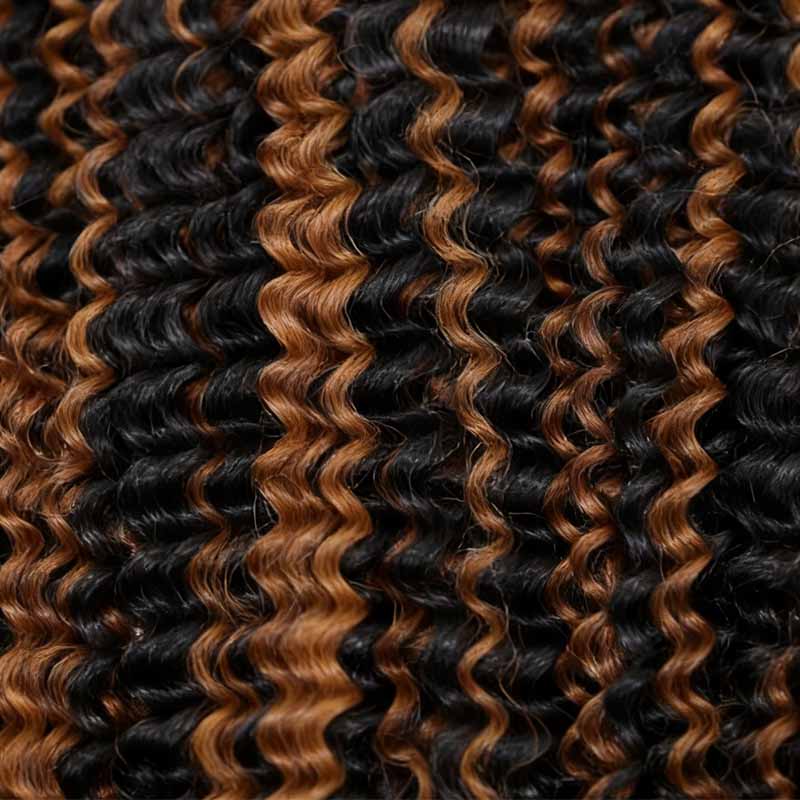 QVR Brown Highlight Feather Crochet Human Hair #P1B/30 Small Kinky Curly Machine Made Crochet Weave Hair Extensions - Image 7