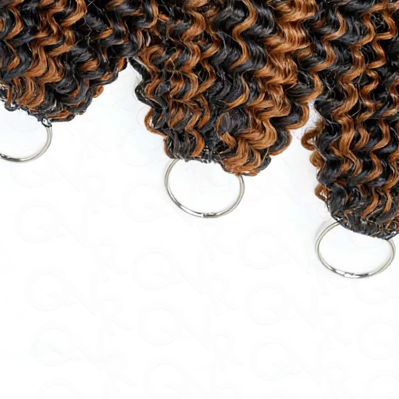 QVR Brown Highlight Feather Crochet Human Hair #P1B/30 Small Kinky Curly Machine Made Crochet Weave Hair Extensions - Image 8