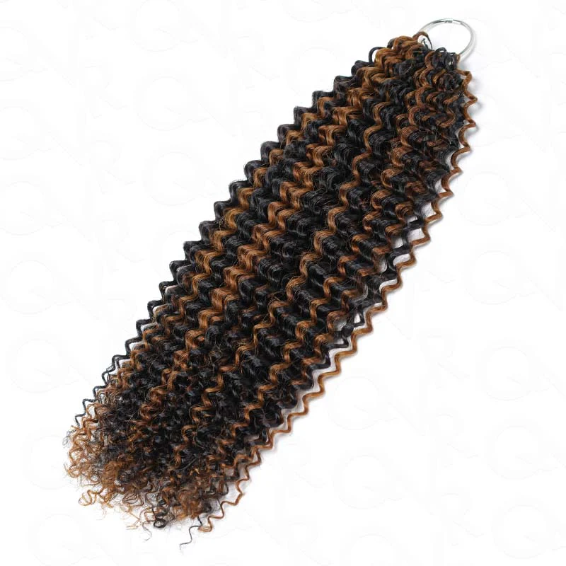 QVR Brown Highlight Feather Crochet Human Hair #P1B/30 Small Kinky Curly Machine Made Crochet Weave Hair Extensions - Image 9