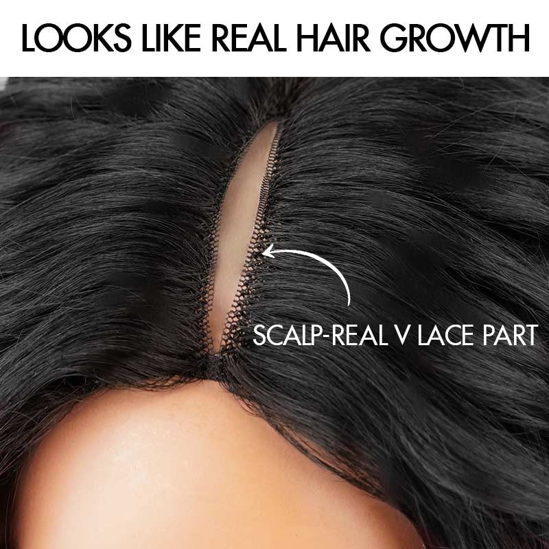 QVR Brown Highlight V Part Wigs Burmese Curly Invisible Lace Edge Human Hair Wig - Image 4
