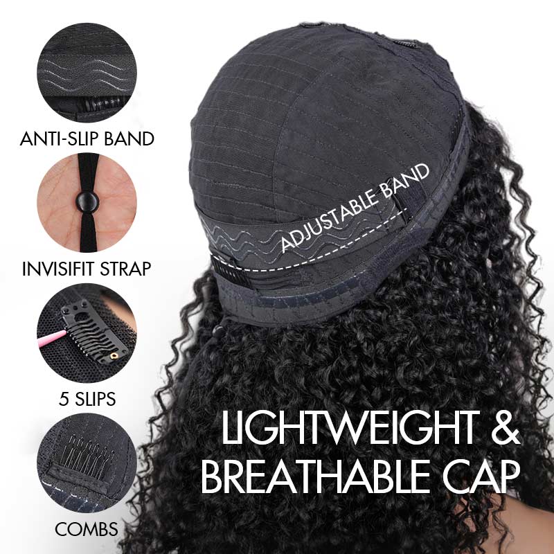 QVR Brown Highlight V Part Wigs Burmese Curly Invisible Lace Edge Human Hair Wig - Image 5
