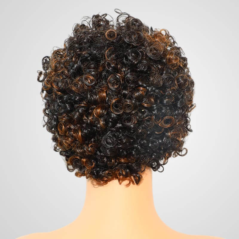 QVR Brown Highlights Short Curly Wigs with Cute Bang for Black Women - Image 3