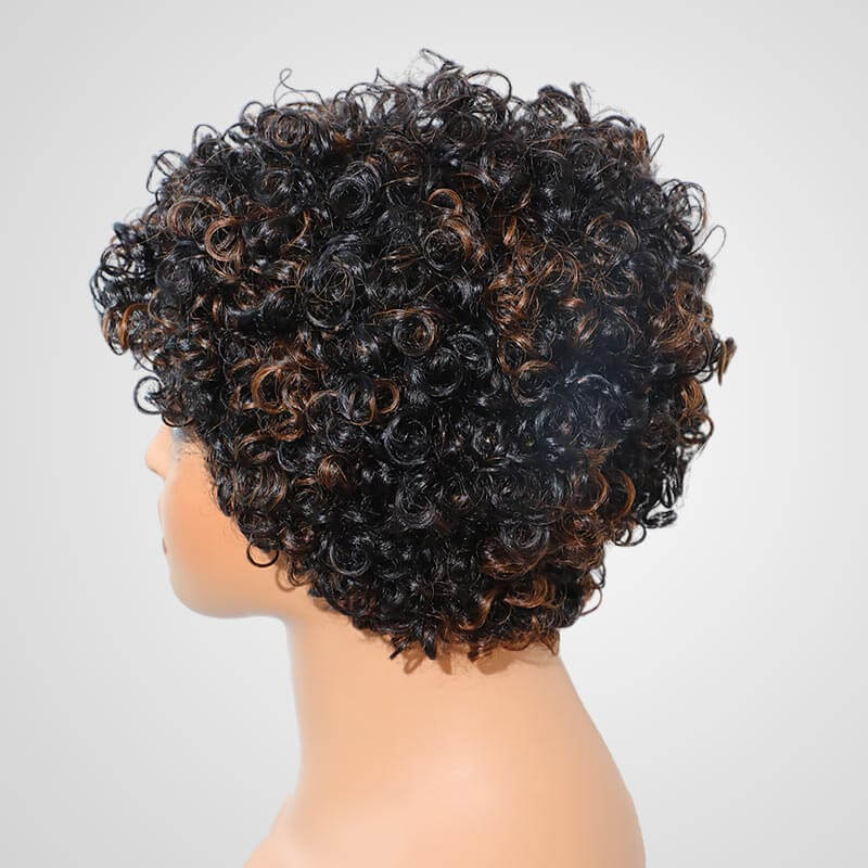 QVR Brown Highlights Short Curly Wigs with Cute Bang for Black Women - Image 4