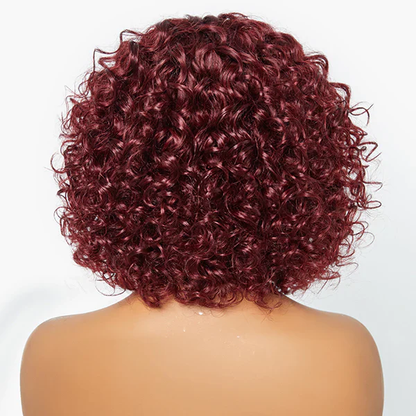 QVR Burgundy Water Wave Short Pixie Cut Wigs With Bangs Ombre Color Bob Wigs - Image 4