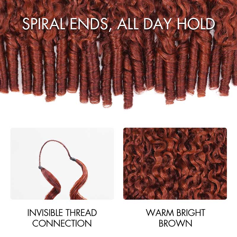 QVR Burmese Curly Feather Crochet Human Hair Bright Brown #35D Machine Made Crochet Weave Hair Extensions - Image 4