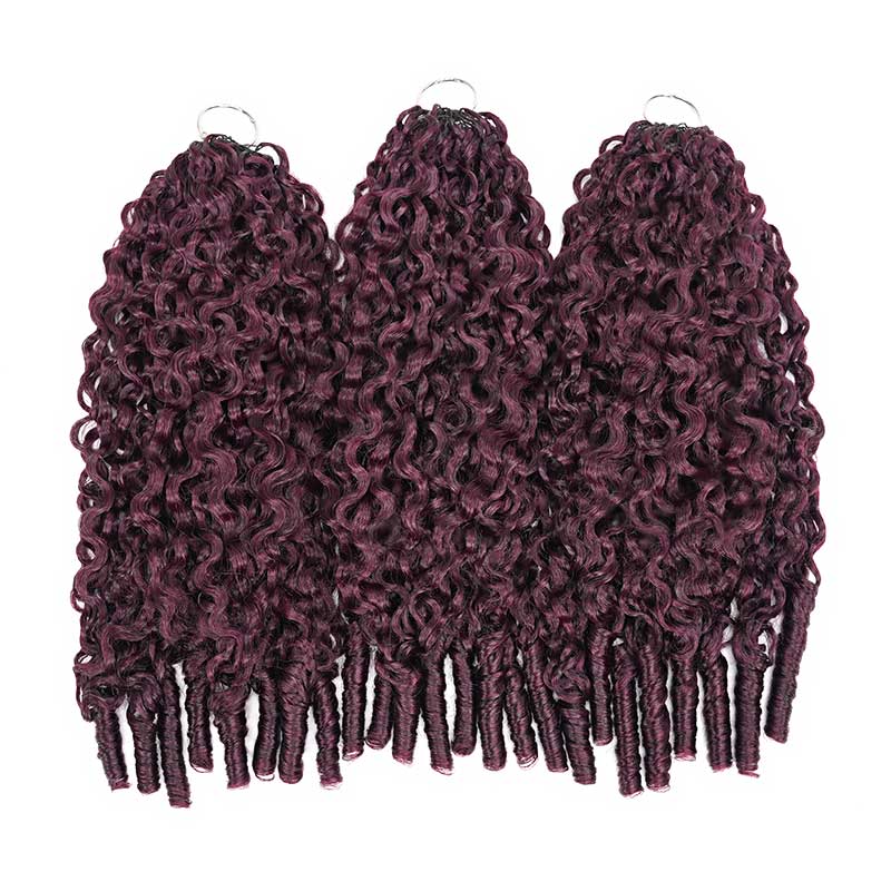 QVR Burmese Curly Feather Crochet Human Hair Dark Burgundy #99J Machine Made Crochet Weave Hair Extensions - Image 7