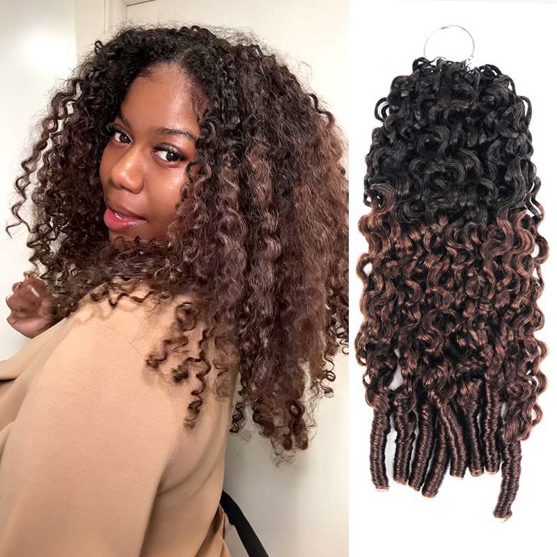 QVR Burmese Curly Feather Crochet Human Hair Ombre Brown #T1B/4 Machine Made Crochet Weave Hair Extensions - Image 4