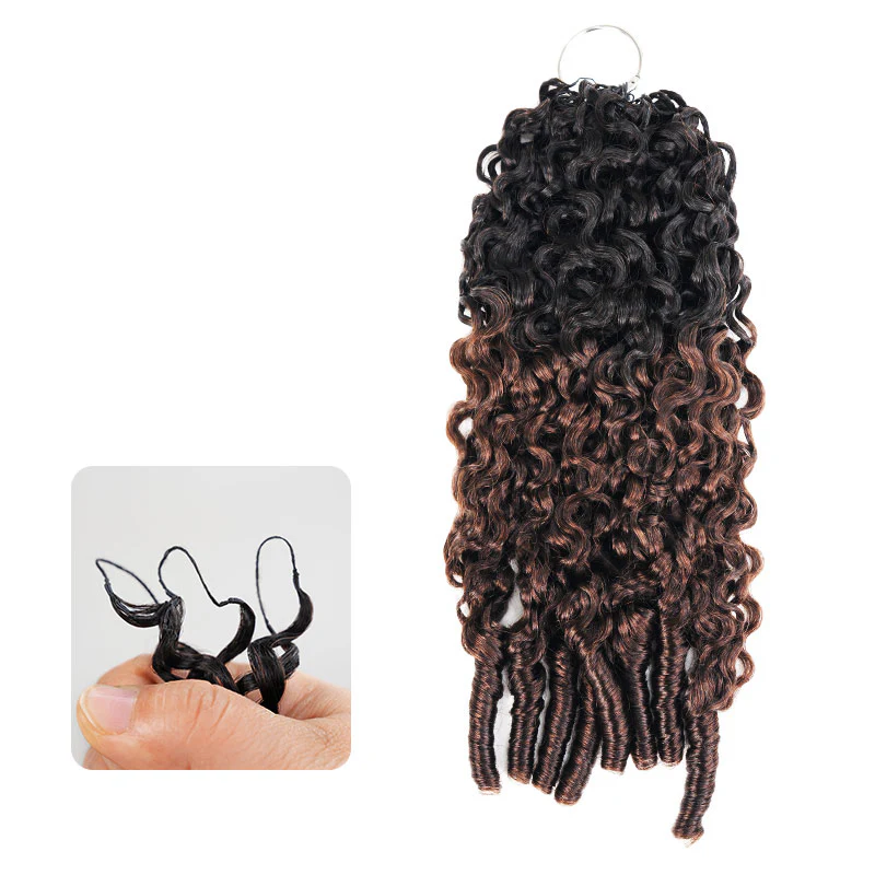 QVR Burmese Curly Feather Crochet Human Hair Ombre Brown #T1B/4 Machine Made Crochet Weave Hair Extensions - Image 5