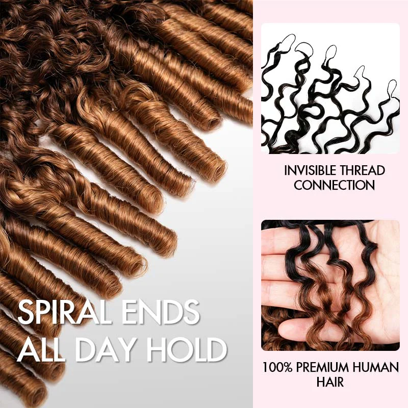 QVR Burmese Curly Feather Crochet Human Hair Ombre #T1B/30/27 Machine Made Crochet Weave Hair Extensions - Image 3