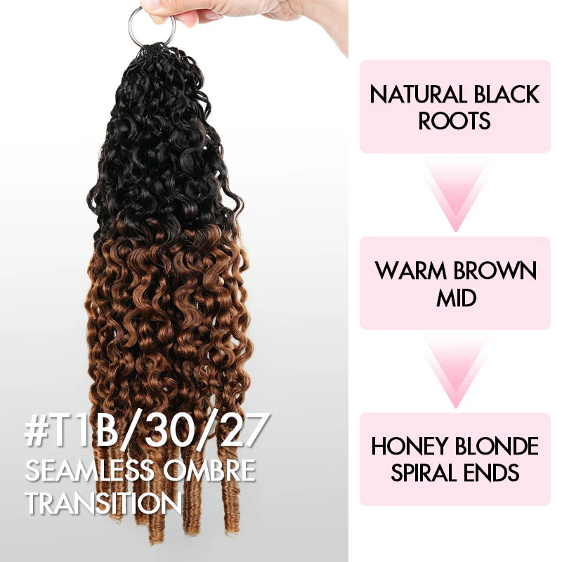 QVR Burmese Curly Feather Crochet Human Hair Ombre #T1B/30/27 Machine Made Crochet Weave Hair Extensions - Image 4