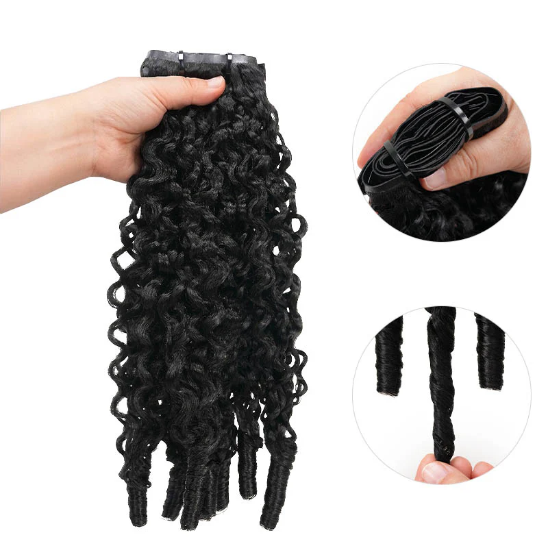 QVR Burmese Curly PU Clip In Hair Extensions 9PCS 5PCS Volumizer Human Hair - Image 2
