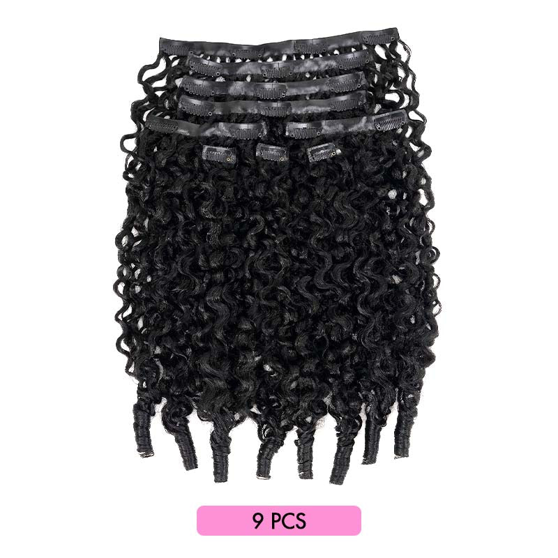 QVR Burmese Curly PU Clip In Hair Extensions 9PCS 5PCS Volumizer Human Hair - Image 3