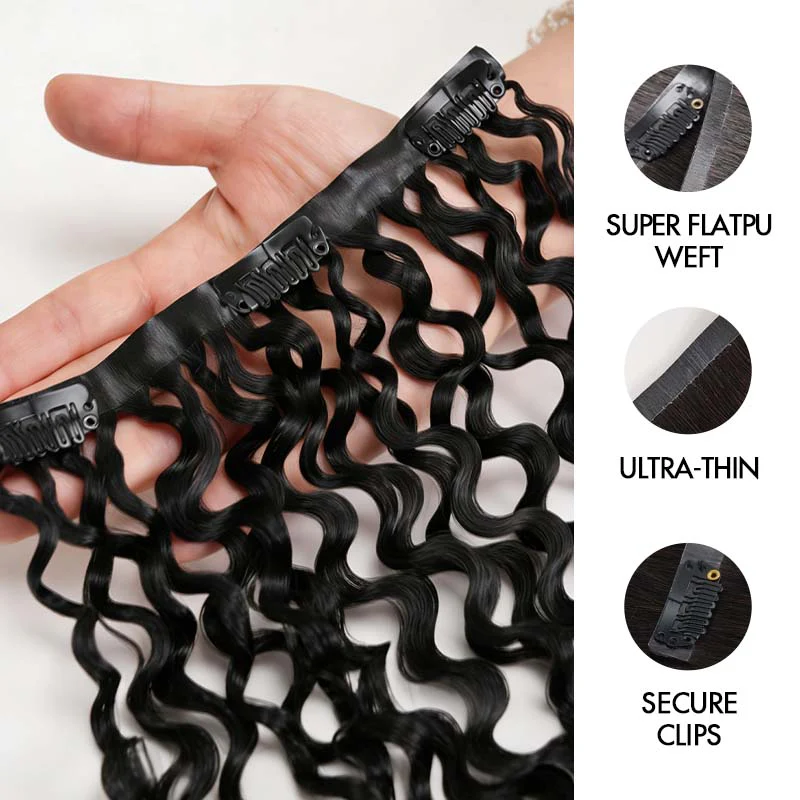 QVR Burmese Curly PU Clip In Hair Extensions 9PCS 5PCS Volumizer Human Hair - Image 5