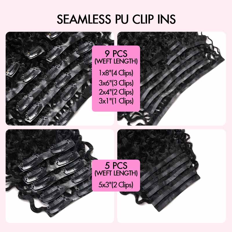 QVR Burmese Curly PU Clip In Hair Extensions 9PCS 5PCS Volumizer Human Hair - Image 7