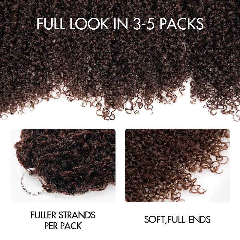 QVR Burmese Kinky Curly Feather Crochet Human Hair Dark Brown Miracle Knots Crochet Weave Hair Extensions - Image 5