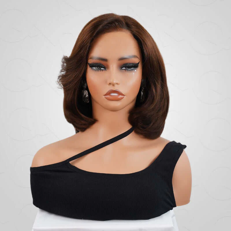 QVR Chic&Natural Layered Short Bob Wigs Brown Color Wear and Go Human Hair Wigs - Image 3