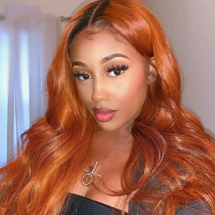QVR Cinnamon Brunette With Dark Roots Ombre Ginger Color Wig 13x4/4x4 Transparent Lace Frontal Wigs For Black Women - Image 3