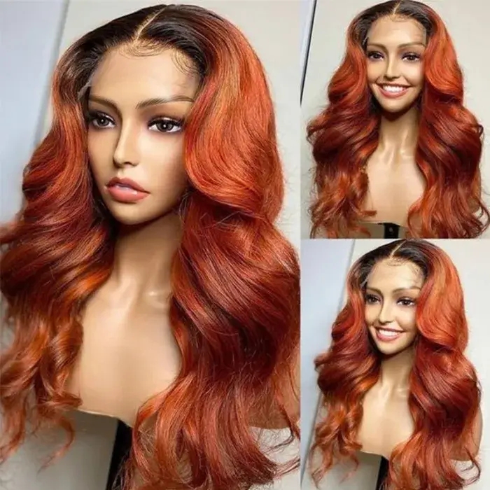 QVR Cinnamon Brunette With Dark Roots Ombre Ginger Color Wig 13x4/4x4 Transparent Lace Frontal Wigs For Black Women - Image 4