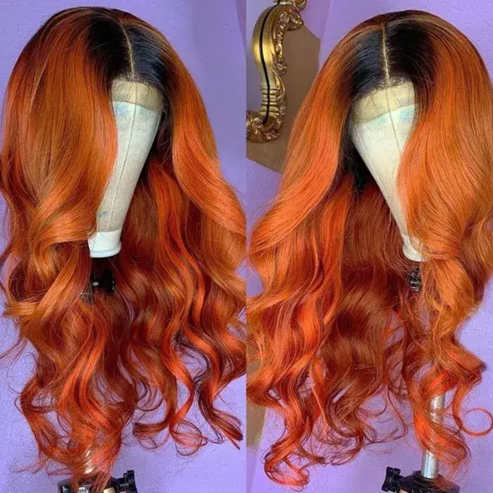 QVR Cinnamon Brunette With Dark Roots Ombre Ginger Color Wig 13x4/4x4 Transparent Lace Frontal Wigs For Black Women - Image 5