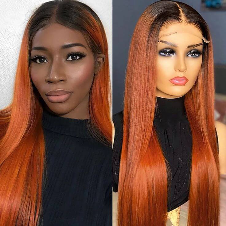 QVR Cinnamon Brunette With Dark Roots Ombre Ginger Color Wig 13x4/4x4 Transparent Lace Frontal Wigs For Black Women - Image 6