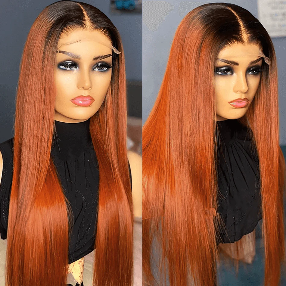 QVR Cinnamon Brunette With Dark Roots Ombre Ginger Color Wig 13x4/4x4 Transparent Lace Frontal Wigs For Black Women - Image 7