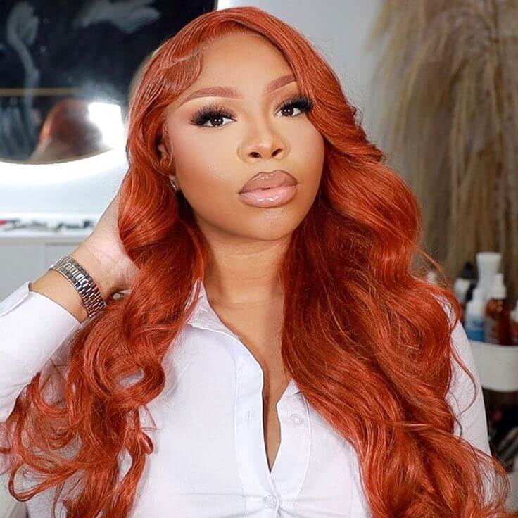 QVR Copper Brown 13x4 Lace Front Body Wave Wig Ginger Brown Pre plucked Hairline Human Hair Wigs - Image 4