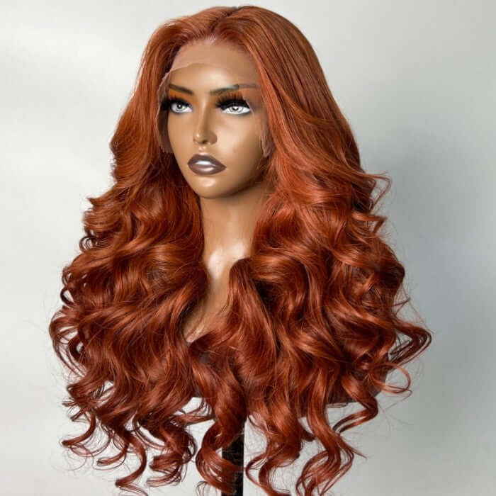 QVR Copper Brown 13x4 Lace Front Body Wave Wig Ginger Brown Pre plucked Hairline Human Hair Wigs - Image 5