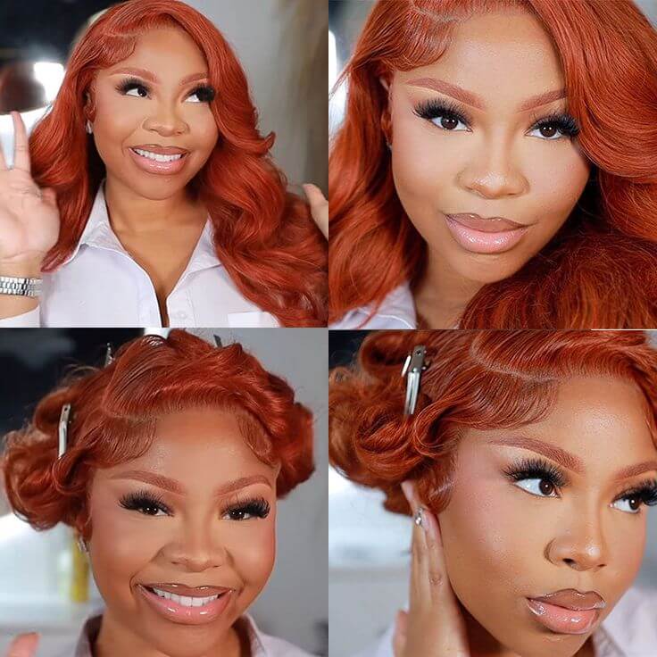 QVR Copper Brown 13x4 Lace Front Body Wave Wig Ginger Brown Pre plucked Hairline Human Hair Wigs - Image 6