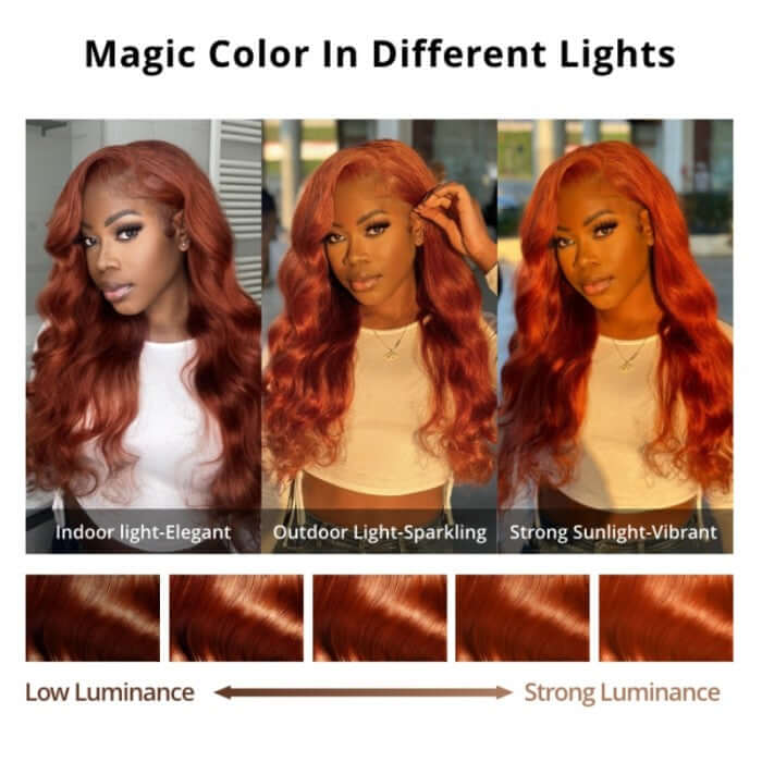 QVR Copper Brown 13x4 Lace Front Body Wave Wig Ginger Brown Pre plucked Hairline Human Hair Wigs - Image 7
