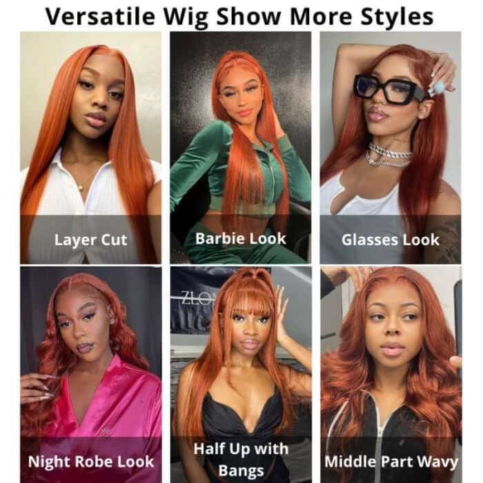 QVR Copper Brown 13x4 Lace Front Body Wave Wig Ginger Brown Pre plucked Hairline Human Hair Wigs - Image 8