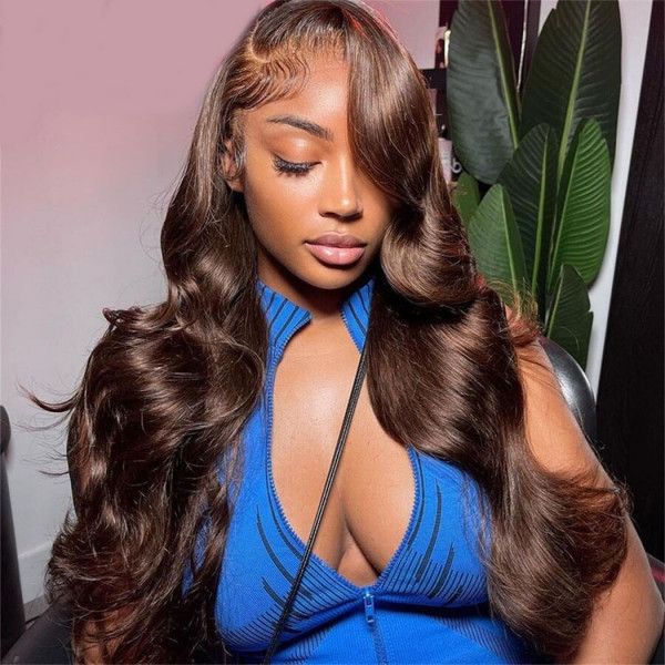 QVR Dark Brown 13x4 Lace Frontal Wigs Body Wave/Straight #4 Color Human Hair Wigs - Image 2