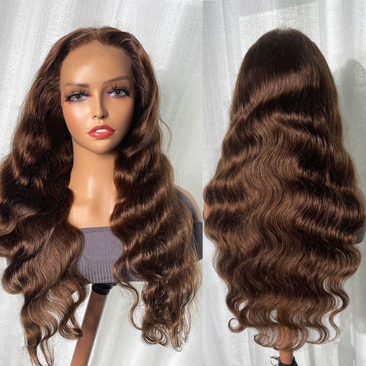 QVR Dark Brown 13x4 Lace Frontal Wigs Body Wave/Straight #4 Color Human Hair Wigs - Image 4