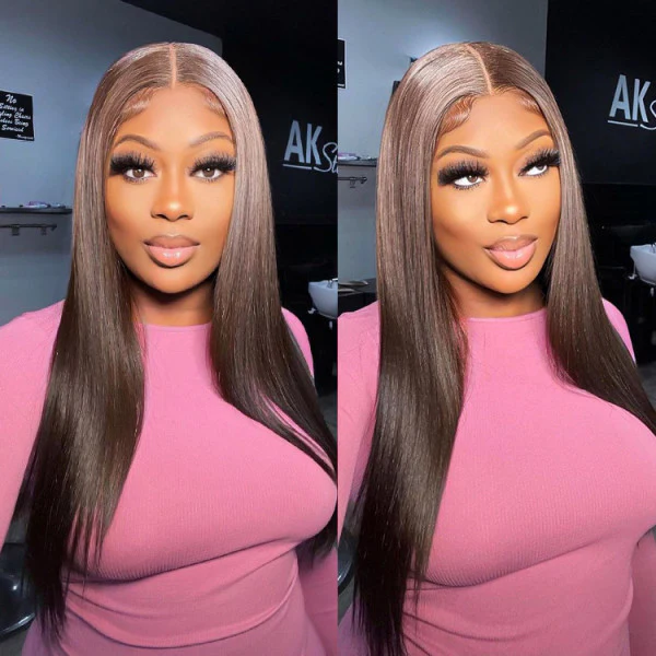 QVR Dark Brown 13x4 Lace Frontal Wigs Body Wave/Straight #4 Color Human Hair Wigs - Image 6