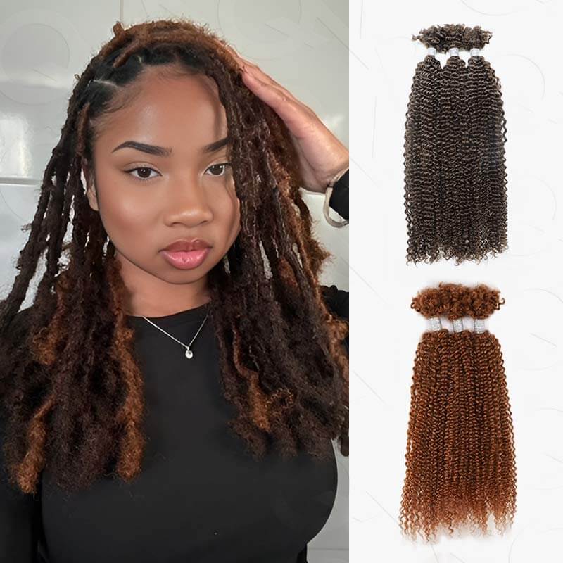 QVR Dark Brown+Auburn Brown Afro Kinky V Bulk Curly Hair for Kinky Twist Crochet Braiding Hair - Image 2
