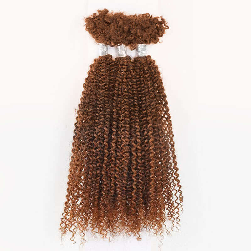 QVR Dark Brown+Auburn Brown Afro Kinky V Bulk Curly Hair for Kinky Twist Crochet Braiding Hair - Image 5