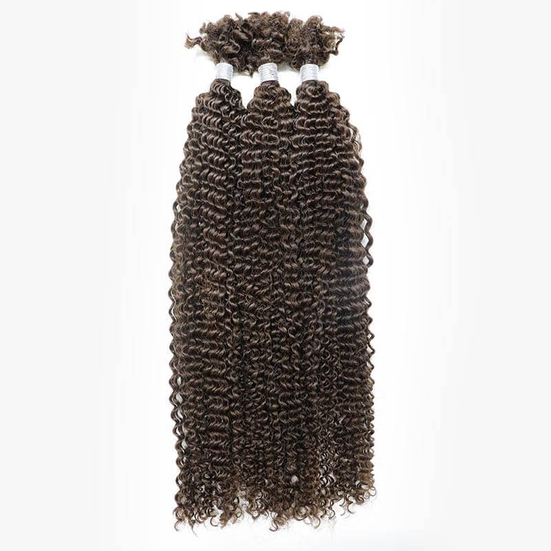 QVR Dark Brown+Auburn Brown Afro Kinky V Bulk Curly Hair for Kinky Twist Crochet Braiding Hair - Image 6
