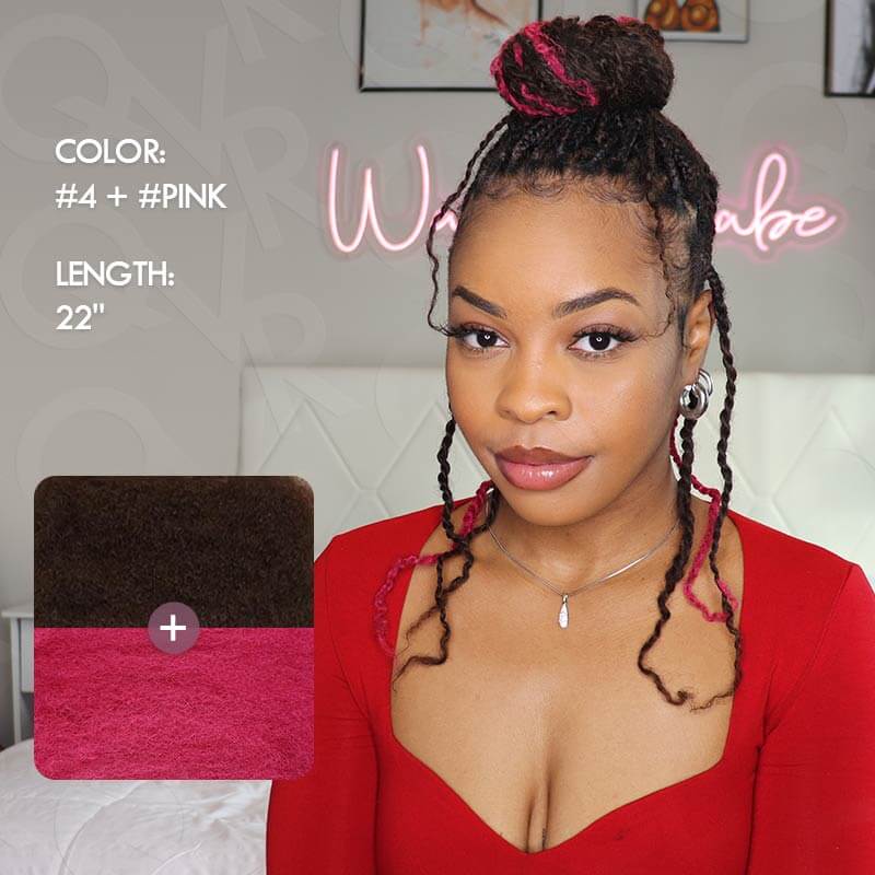 QVR Dark Brown+Pink Two Colors Afro Kinky Bulk Human Hair For Braiding DreadLock - Image 3