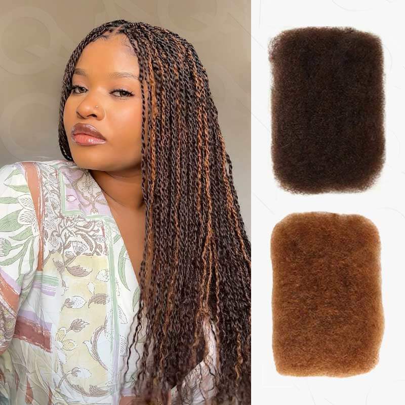 QVR Dark Brown+Pink Two Colors Afro Kinky Bulk Human Hair For Braiding DreadLock - Image 6