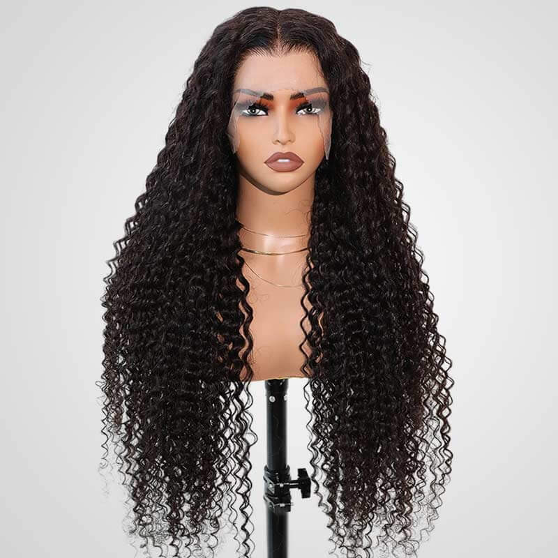 QVR Deep Curly 13x4 Lace Frontal Wigs Free Part Long Wig 100% Human Hair