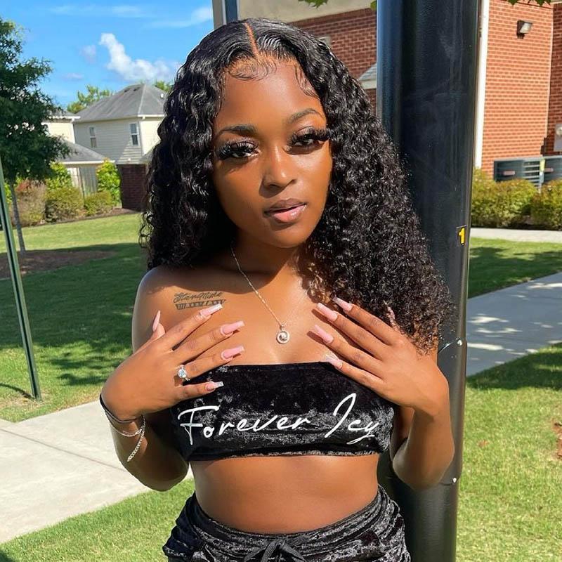 QVR Deep Wave 13x4 Transparent Lace Front Wigs Virgin Human Hair Black Wig - Image 6