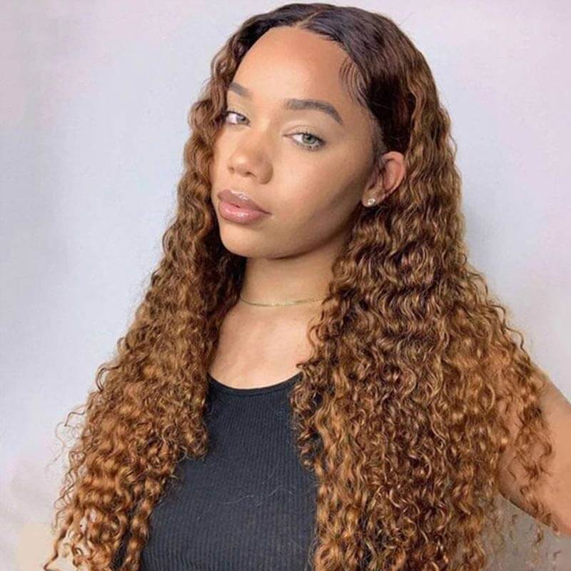 QVR Deep Wave 1B/30 Ombre Honey Brown Color Glueless 4x4 Lace Closure Wig 100% Virgin Human Hair Wigs - Image 2
