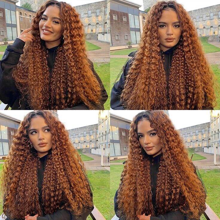 QVR Deep Wave 1B/30 Ombre Honey Brown Color Glueless 4x4 Lace Closure Wig 100% Virgin Human Hair Wigs - Image 3