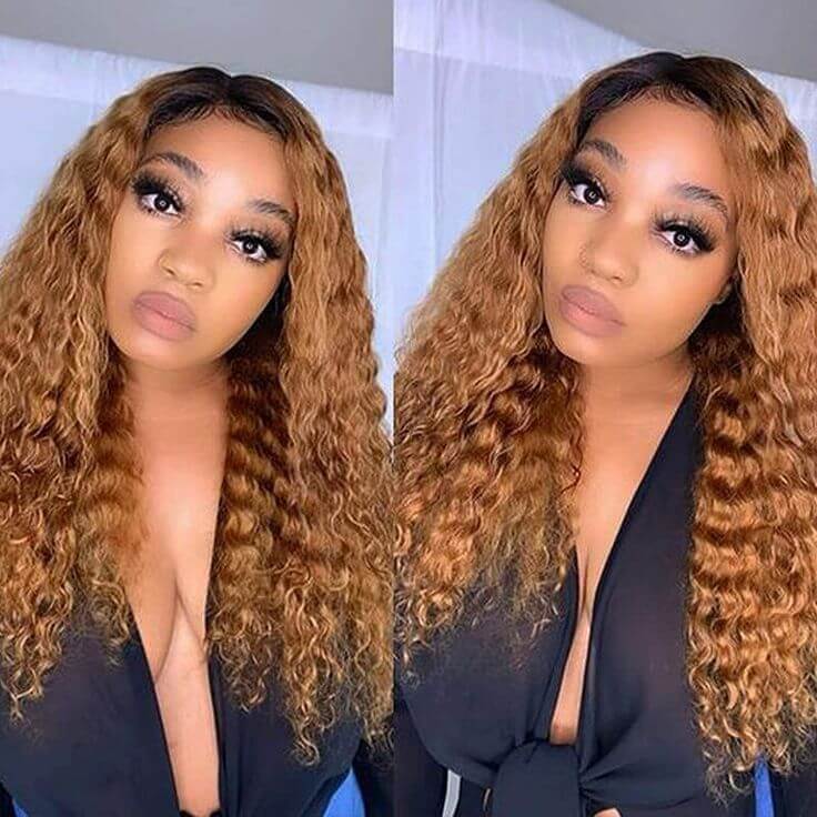 QVR Deep Wave 1B/30 Ombre Honey Brown Color Glueless 4x4 Lace Closure Wig 100% Virgin Human Hair Wigs - Image 4