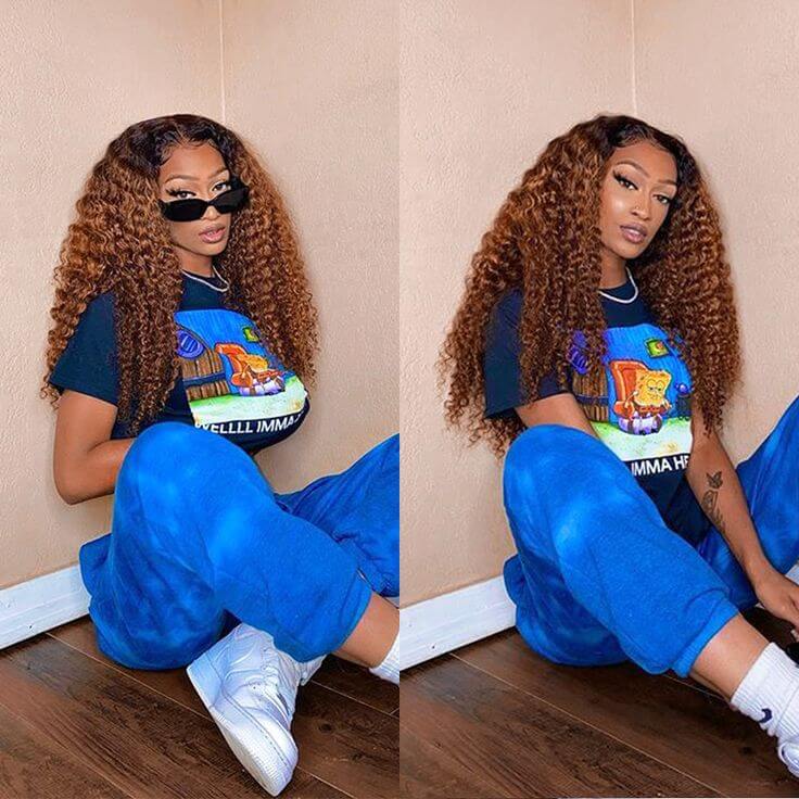 QVR Deep Wave 1B/30 Ombre Honey Brown Color Glueless 4x4 Lace Closure Wig 100% Virgin Human Hair Wigs - Image 5