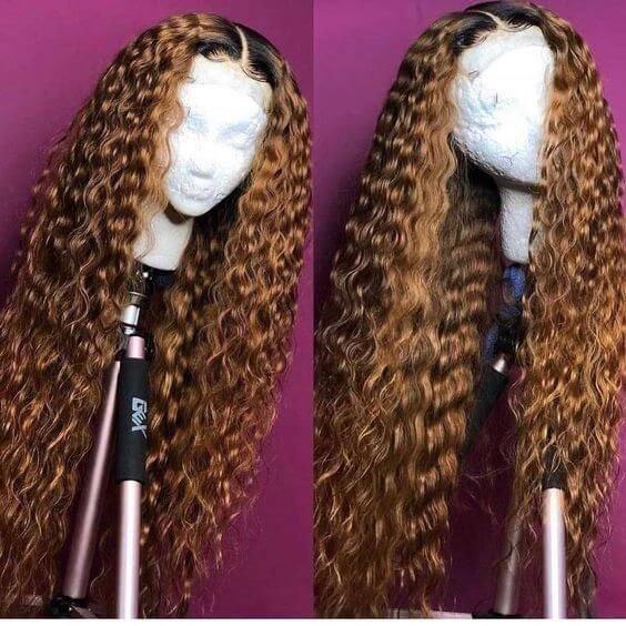 QVR Deep Wave 1B/30 Ombre Honey Brown Color Glueless 4x4 Lace Closure Wig 100% Virgin Human Hair Wigs - Image 6